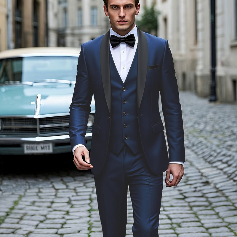 Three-Piece Suit, Business Formal Wear Set, Suit + Trousers + Vest.