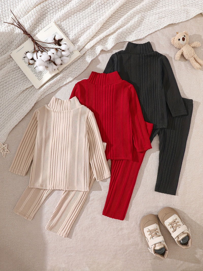 6pcs Kids Fleece Ribbed Long Sleeve Pants Set Fashion Casual Elastic.