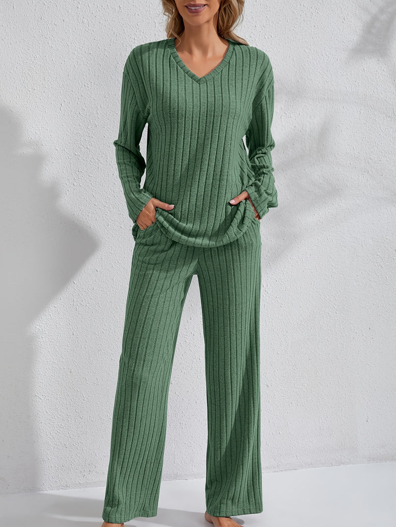 Women’s Simple Long Sleeve and Pants Solid Color Comfortable Fashion.