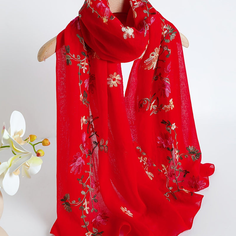 Women's Floral Embroidered Scarf Shawl.