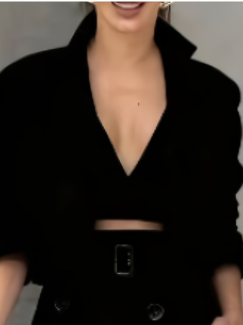 2pcs Women's Elegant V-Neck Blouse & Skirt Set.