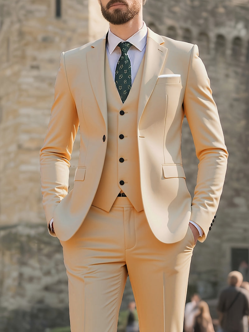 Men's 3pcs Suit Set, Jacket + Vest + Trousers, Fashionable and High-Quality.