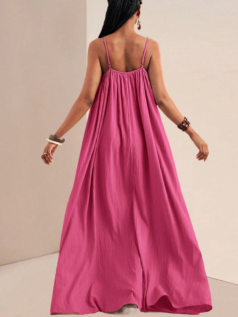 New Arrival Women's Elegant Solid Color Camisole Flared Maxi Dress.