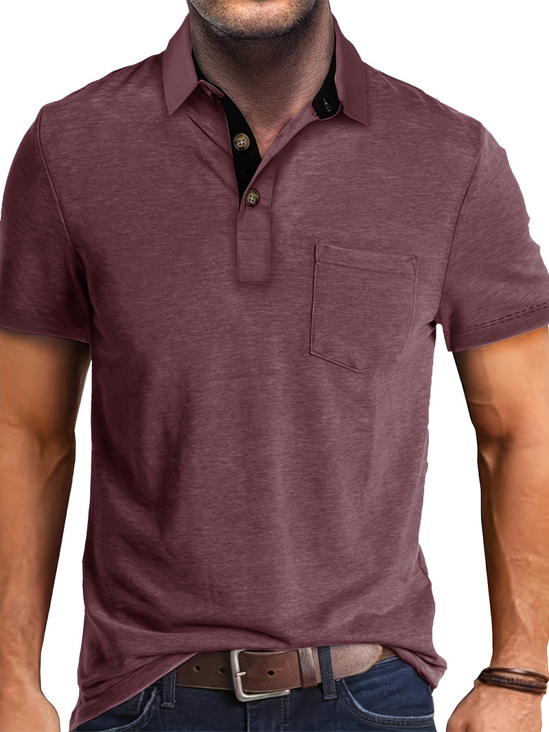 Men's Plaid Collar Pocket T-shirt.