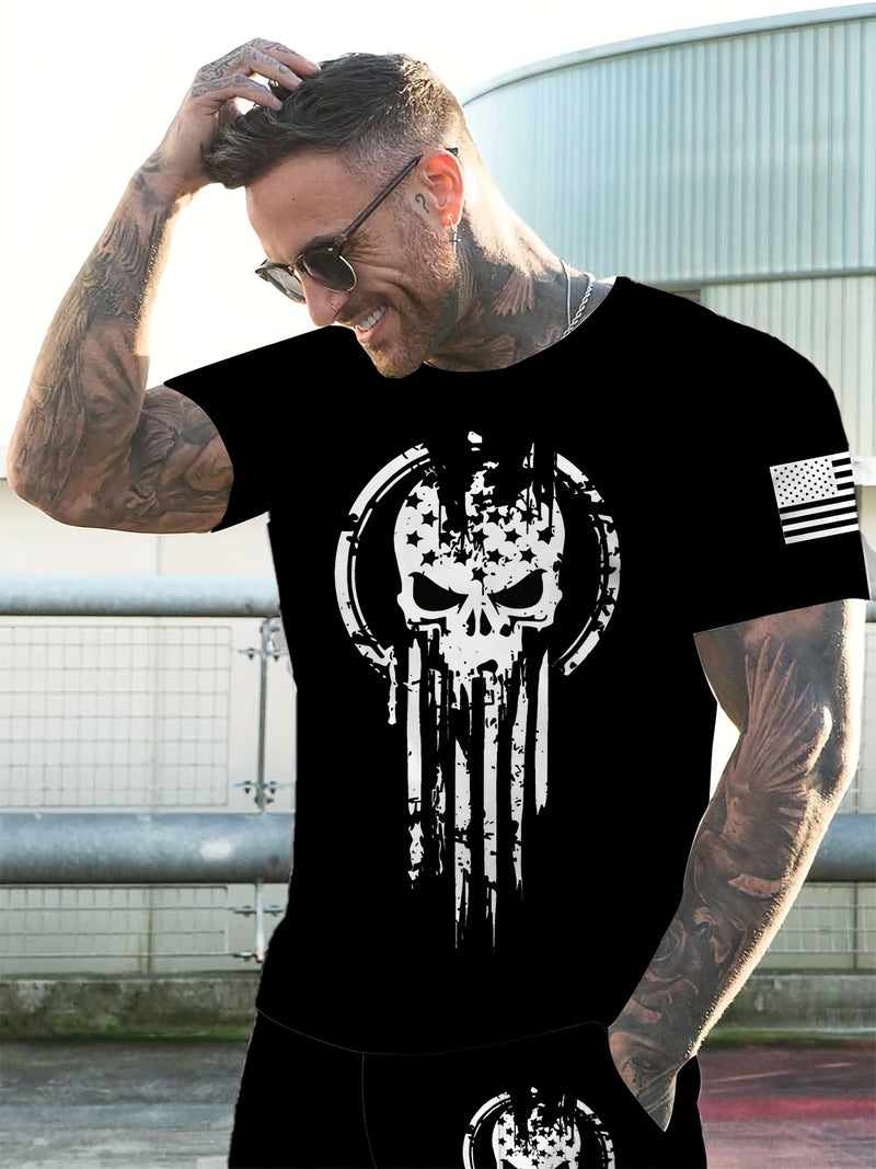 2pcs Men's Casual Fashion Set, Round Neck Short Sleeve T-Shirt.