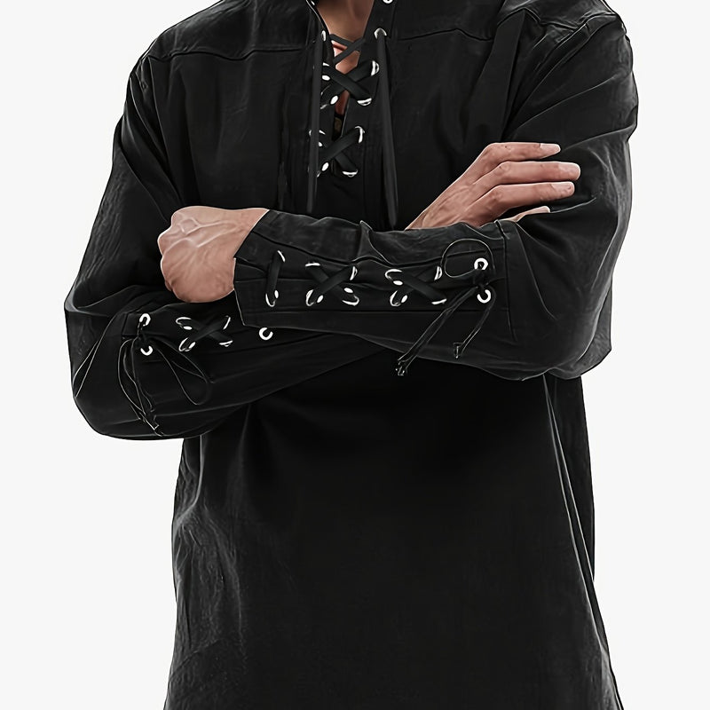 Men's Stand Collar Shirt with Drawstring Arm Bands.