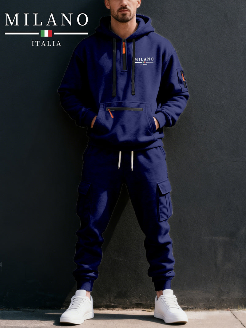 Men's Halloween Paris Letter Print Hoodie & Drawstring Cargo Jogger.