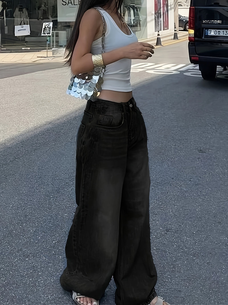 A Pair of Loose-Fitting Black And Gray Wide-Leg Pants for Women.