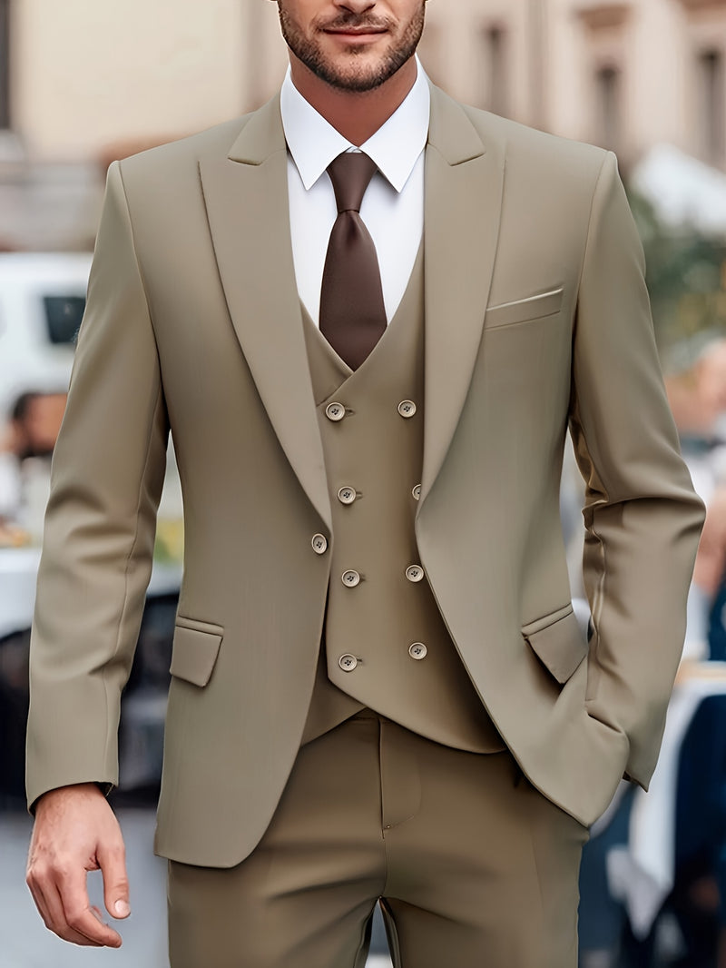 Men's Classic One-Button Suit - 3pcs Suit.