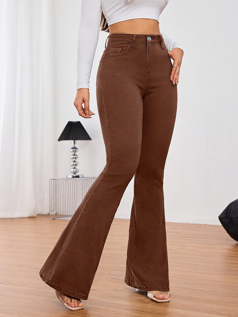 Coffee Brown Fashionable Elegant Women's Flared Jeans.