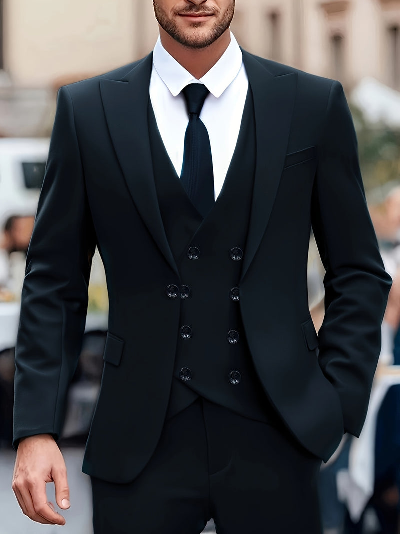 Men's Classic One-Button Suit - 3pcs Suit.