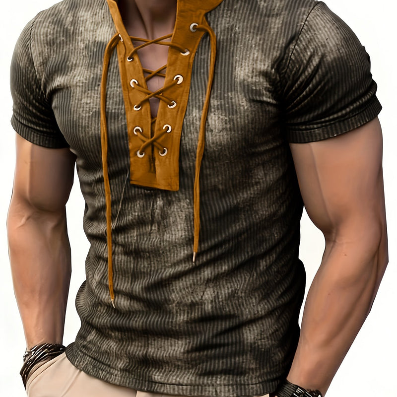 Men's Henry Shirt T-shirt Top Regular V-neck Street Vacation Short Sleeve.