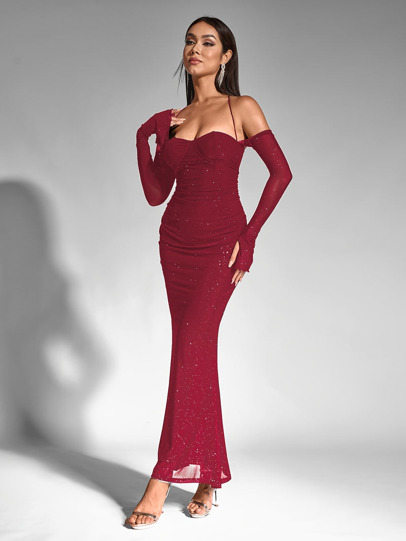 A One-Shoulder, Neck-Tie, Mermaid Hem Dress.