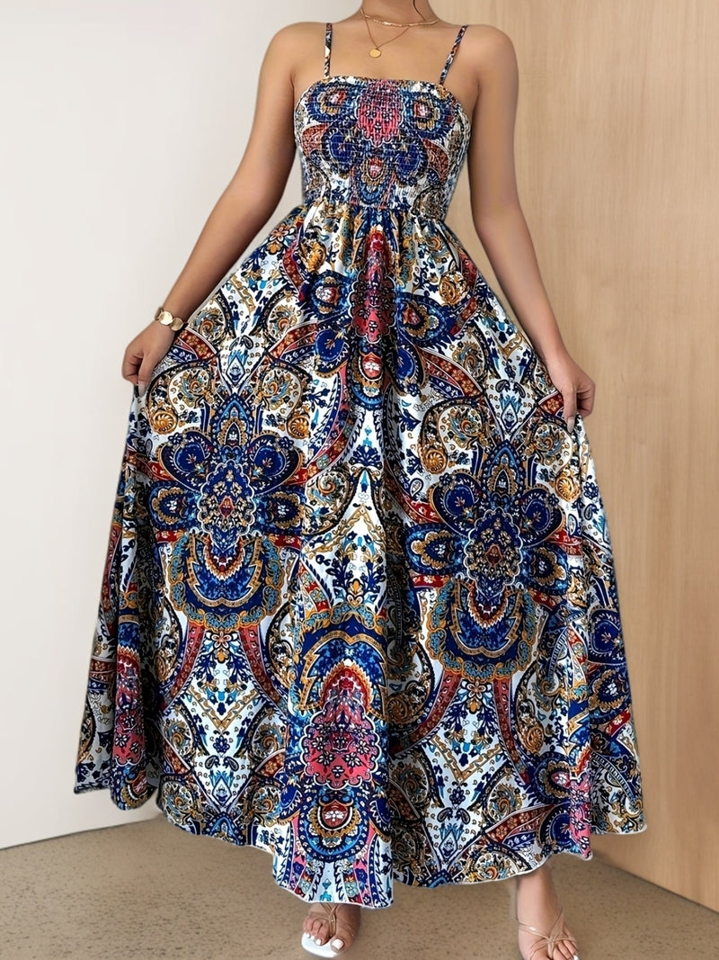 Paisley Print Spaghetti Suspender Dress for Women.