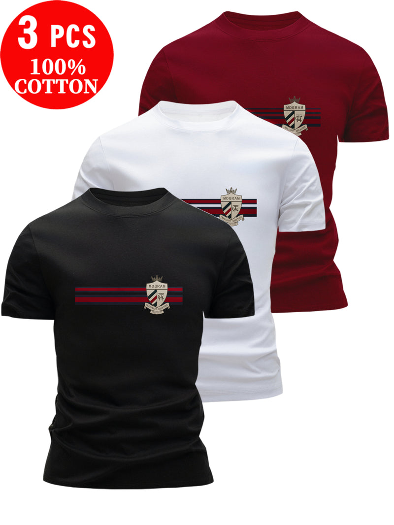 3pcs Men's Cotton T-Shirts - Slim Fit Short Sleeve Crew Neck Summer Tees.