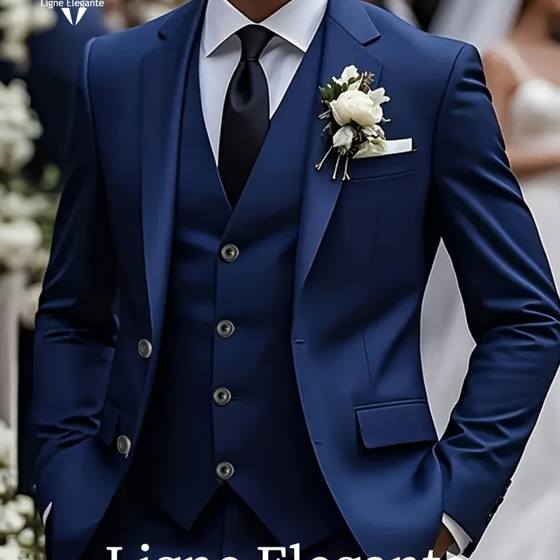 Men's 3pcs Suit Set, Premium Notch Lapel Suit, Plus Size Men's Suit Set.