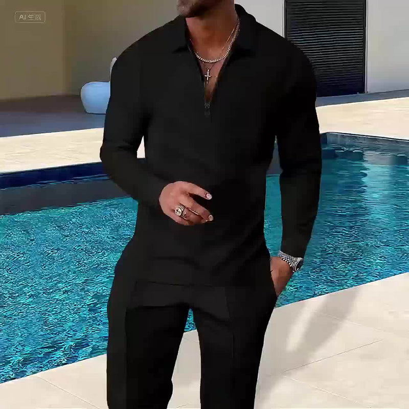 Trendy collar! Men's sports suit zipper design, preferred for daily outings.