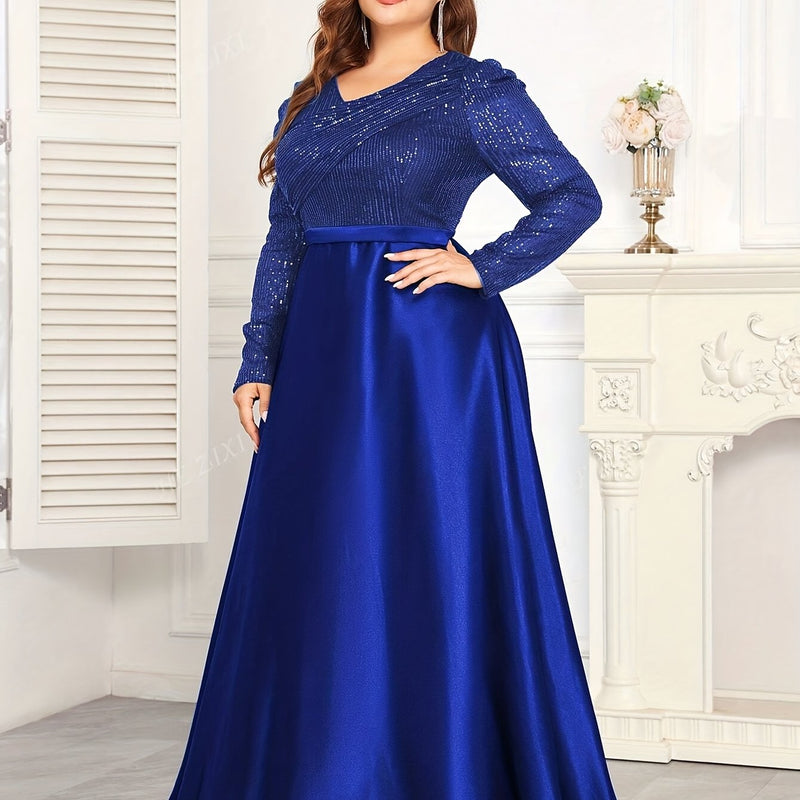 Women's Evening Gown, Sequined Long Sleeve Round Neck Sexy and Elegant.