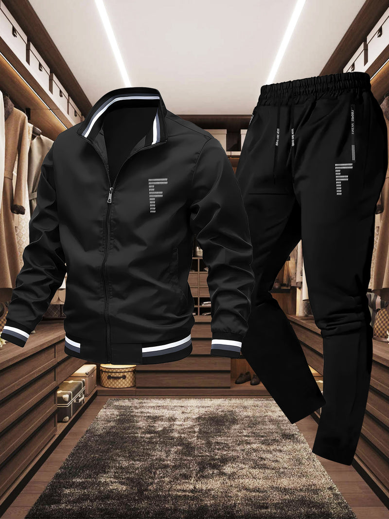 Men's 2-Piece Slim-Fit Full-Zip Jacket & Lapel Collar Coat.