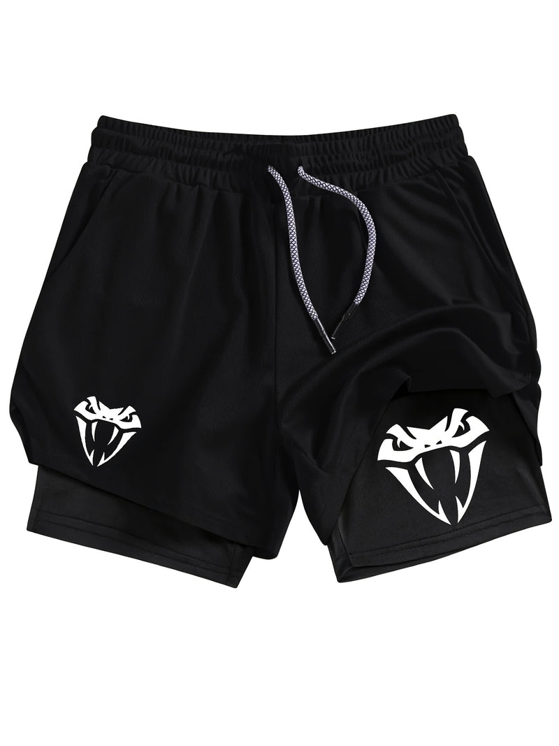 Men's Snake Head Print Two-Piece Set: Short Sleeve Top+Shorts.