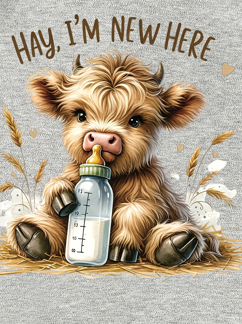 Hay I'M New Here Cartoon Pattern Print New Baby Footed Romper Four Seasons.