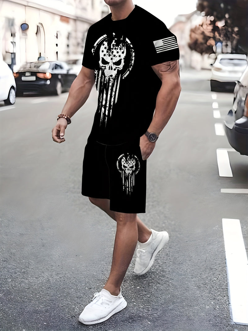2pcs Men's Casual Fashion Set, Round Neck Short Sleeve T-Shirt.