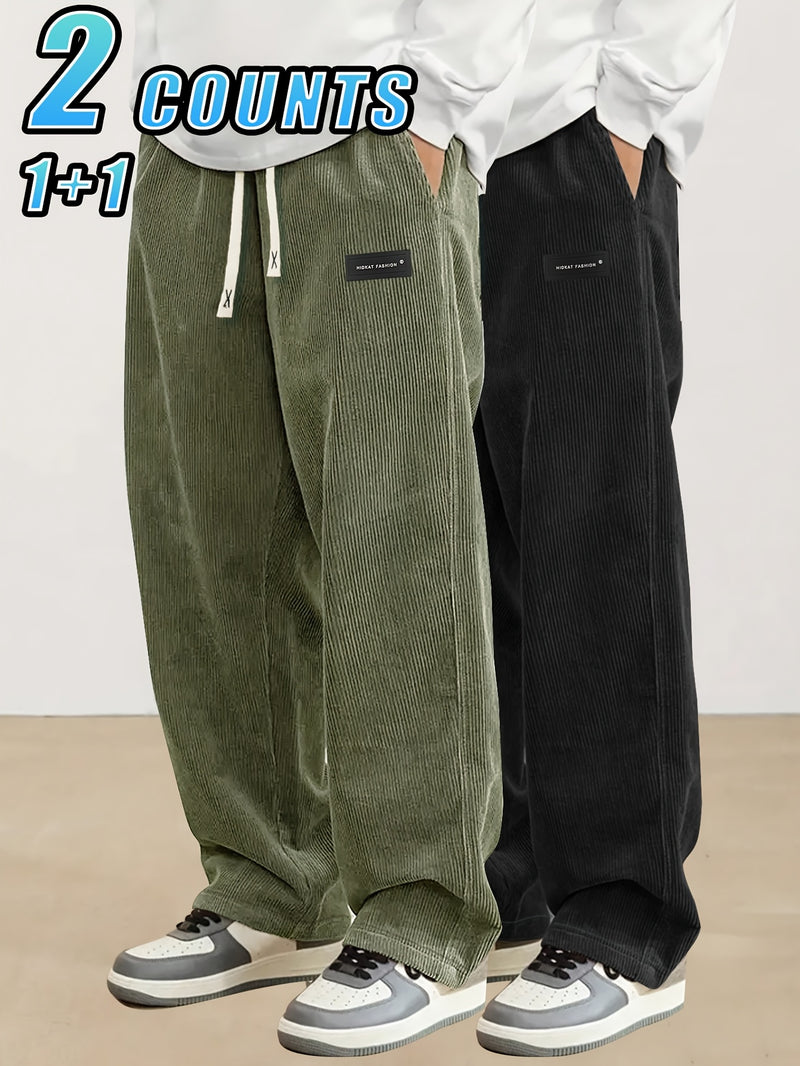 2pcs Set of Lightweight Breathable Corduroy Trousers for Men.