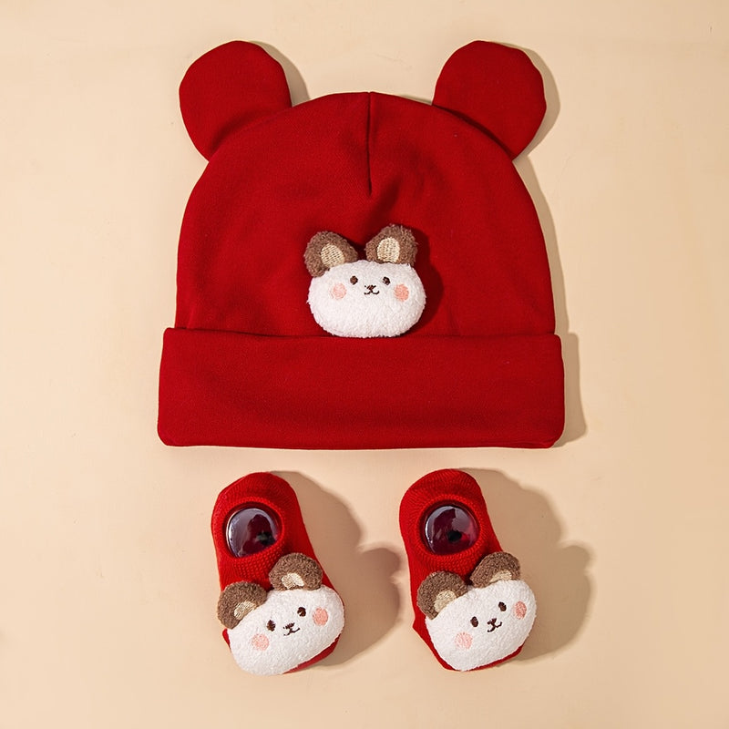 2pcs/Set Autumn Winter Cute Bear Indian Hat + Knitted Short Socks Set Baby.