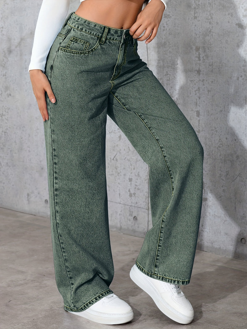 Women's High-Waisted Minimalist Versatile Vintage Wide-Leg Jeans.