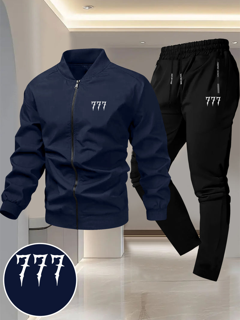 Men's Trendy Design Sense, Two-Piece Jacket Set with 777 Printing Casual.