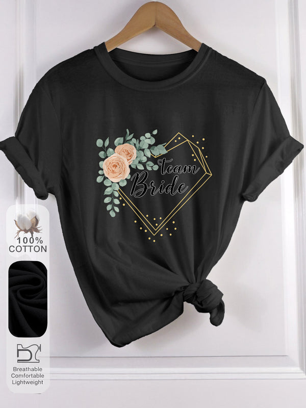 Women’s Graphic Print T-shirt, Short Sleeve Crew Neck Casual.