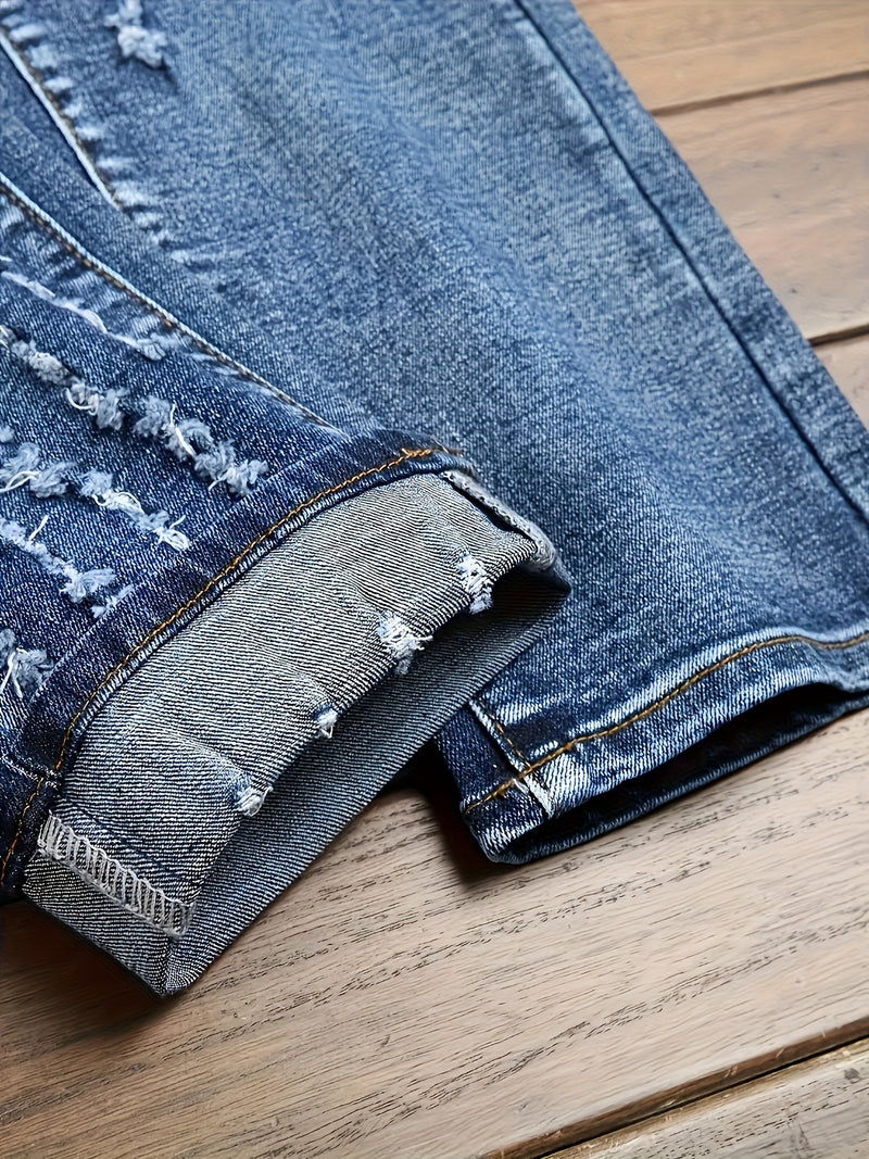 Blue Men's Slim Fit Fashion Multi-Technique Stretch Jeans.
