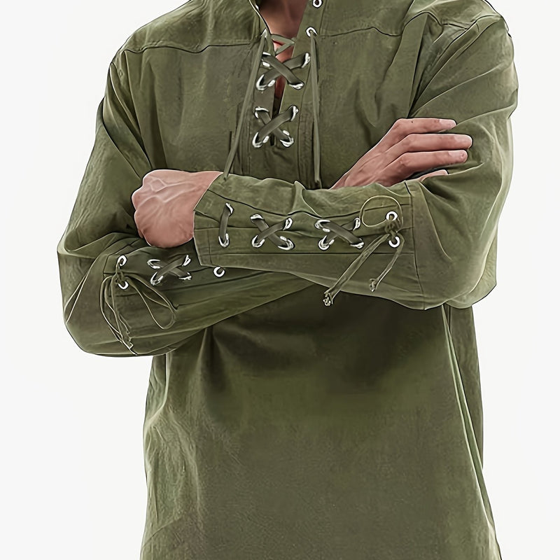Men's Stand Collar Shirt with Drawstring Arm Bands.