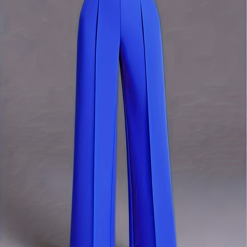 Women's Elegant High Waisted Slanted Pocket Wide Leg Pants.
