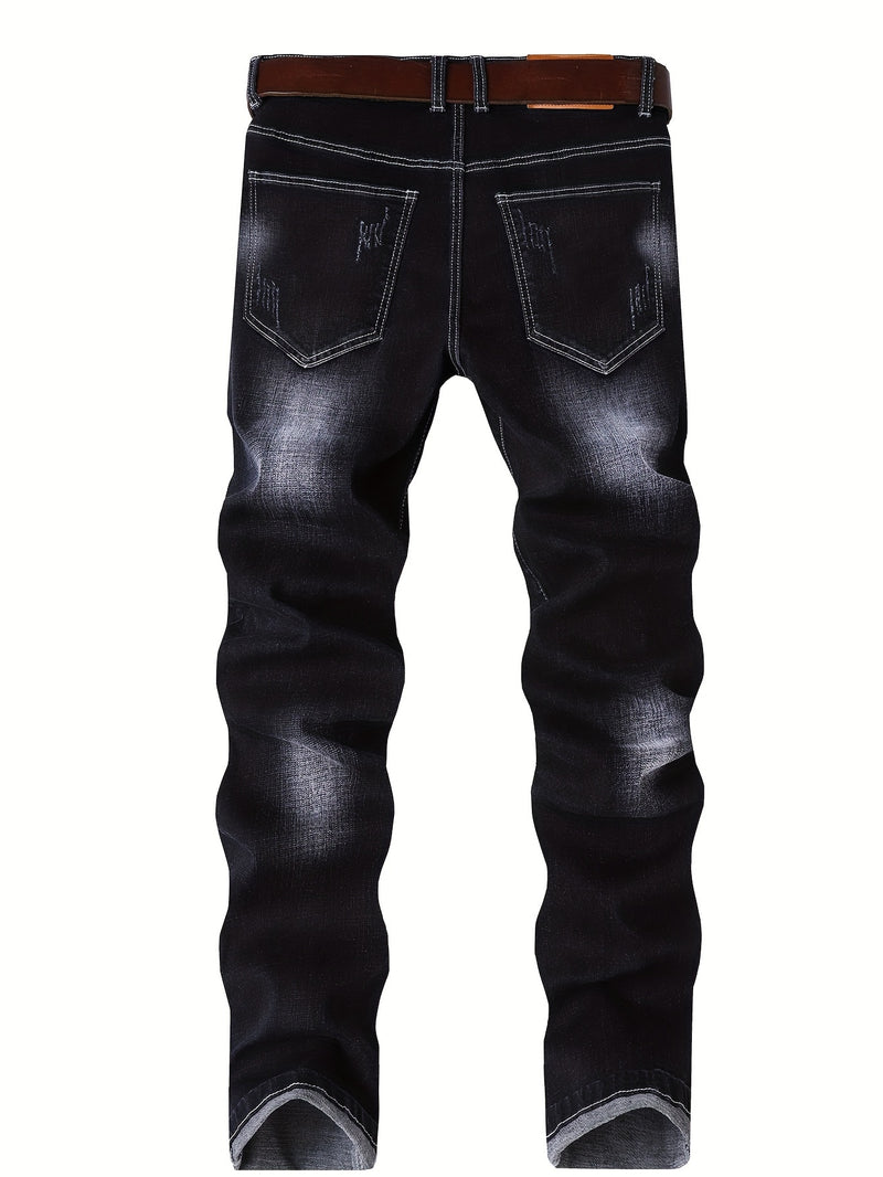 Men's Slim-Fit Stretch Denim Jeans in Dark Blue, Suitable for All Seasons.