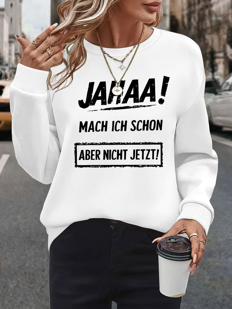 Plus Size, Women's Oversized German Text Print Sweatshirt.