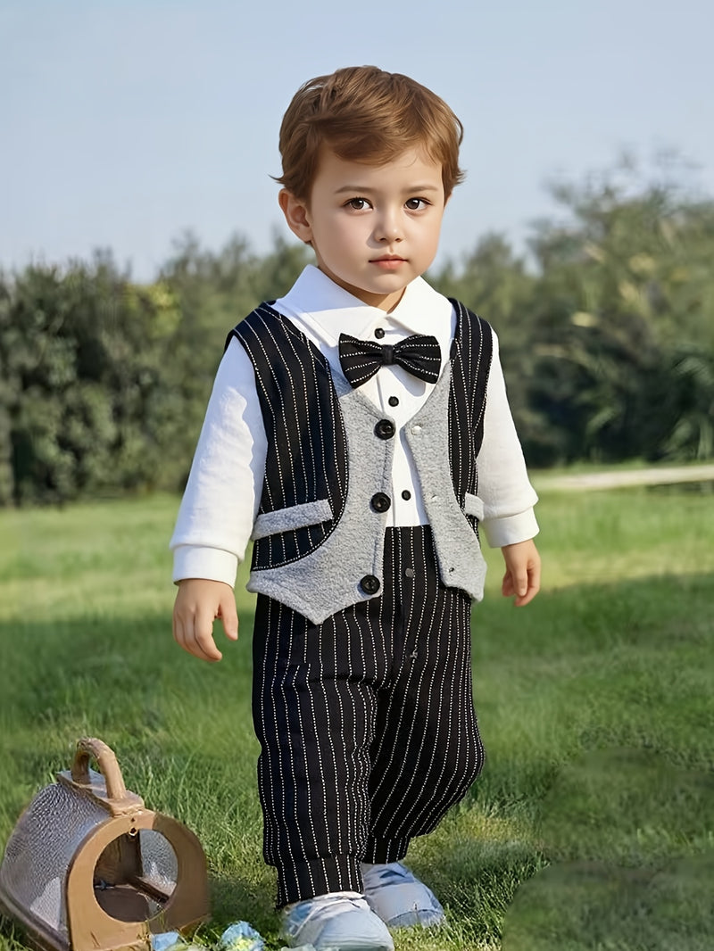 Newborn 2-in-1 Jumpsuit First Birthday & Full Moon Outfit with Fake 2pcs.