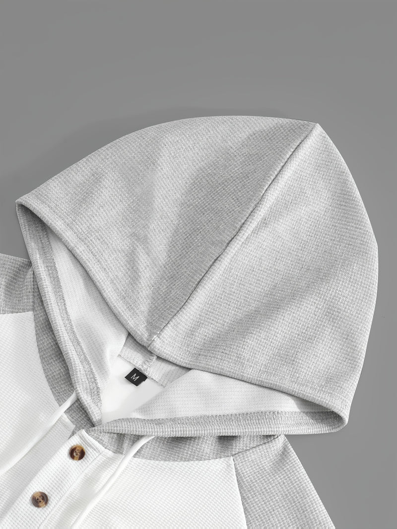 Men's Waffle 2pcs Hooded Sweatshirt Set Top Color Block.