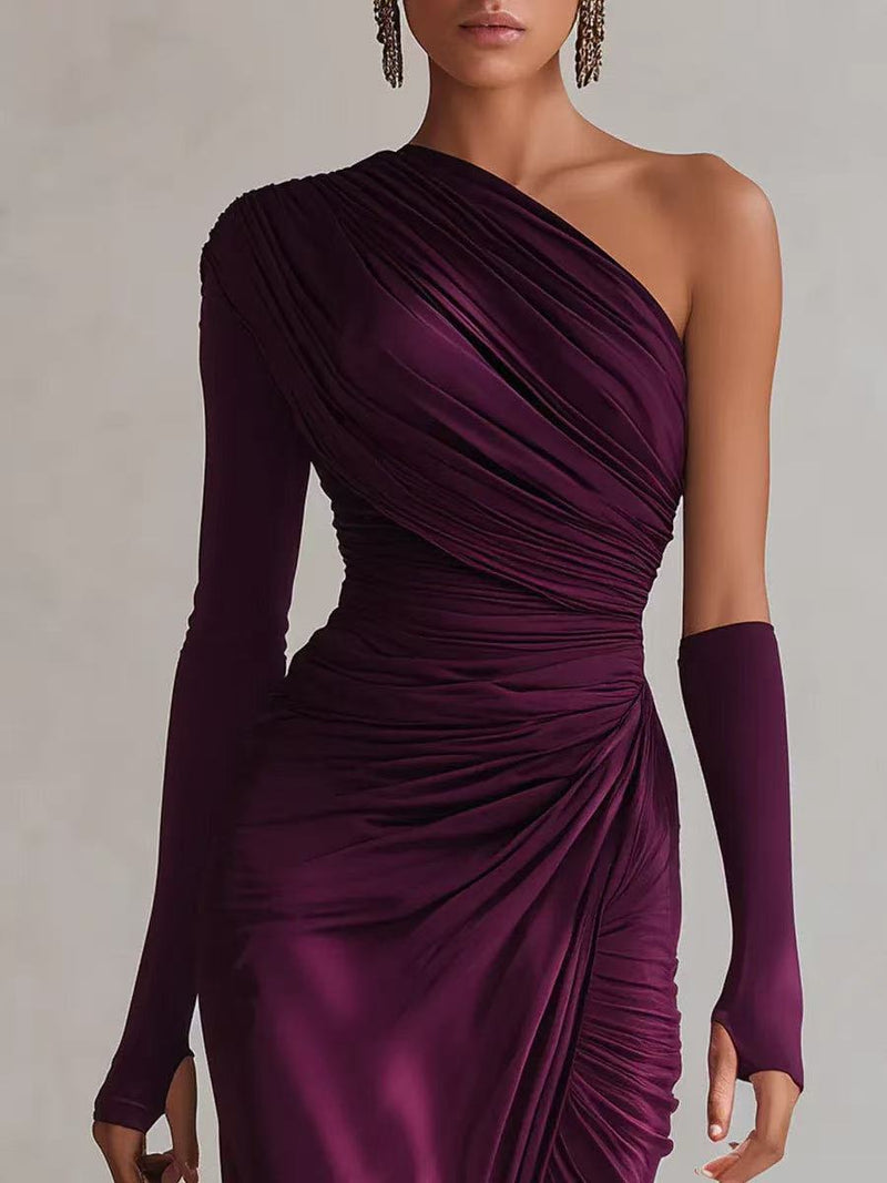 Women’s Spring and Autumn's New Solid-color Textured Long-sleeved Elegant French Dress.