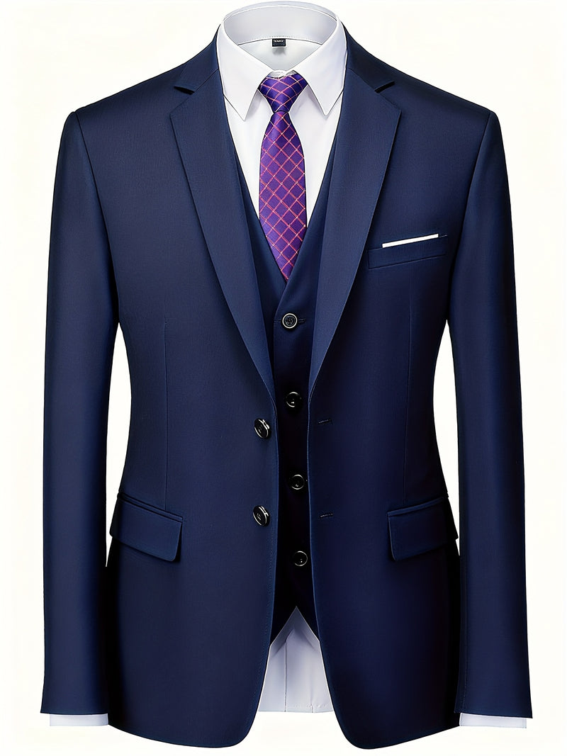 Men's High-End 3pcs Suit Set, Plus Size Men's Suit Set with Pants and Vest.