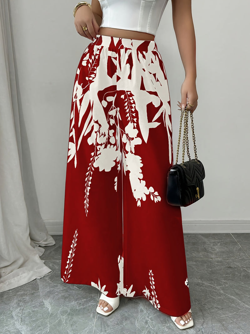 Women's Elegant Floral Print Wide-Leg Pants.