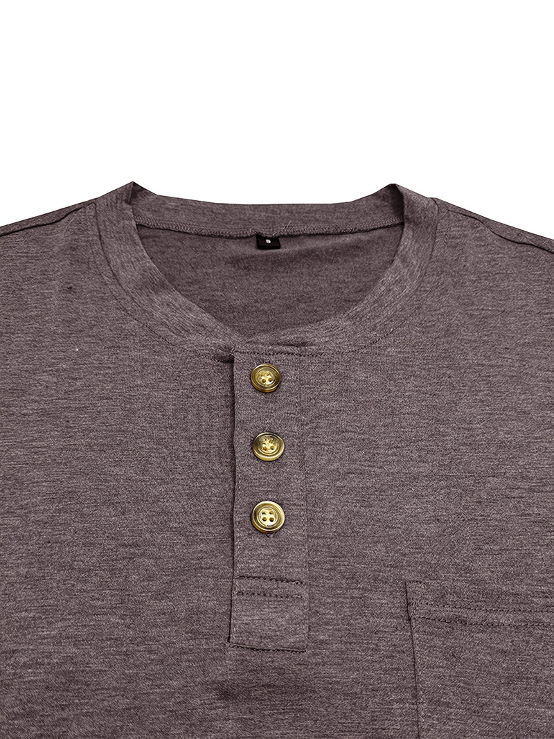 Men's Henley Round Neck Short Sleeve T-Shirt.