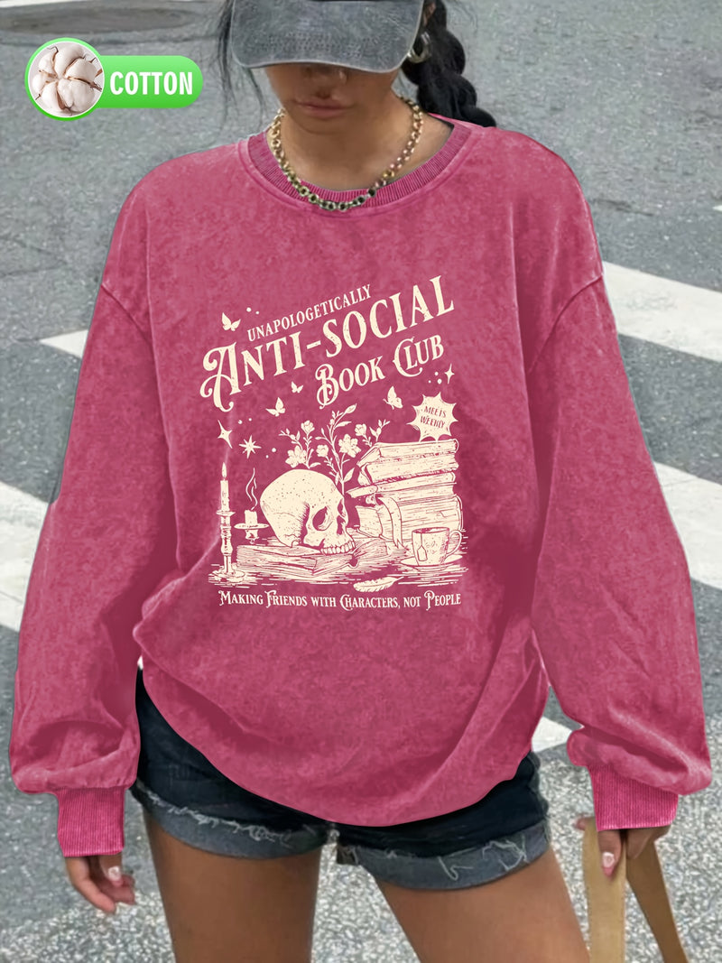 Women's Casual Retro Washed Round Neck Hoodie.