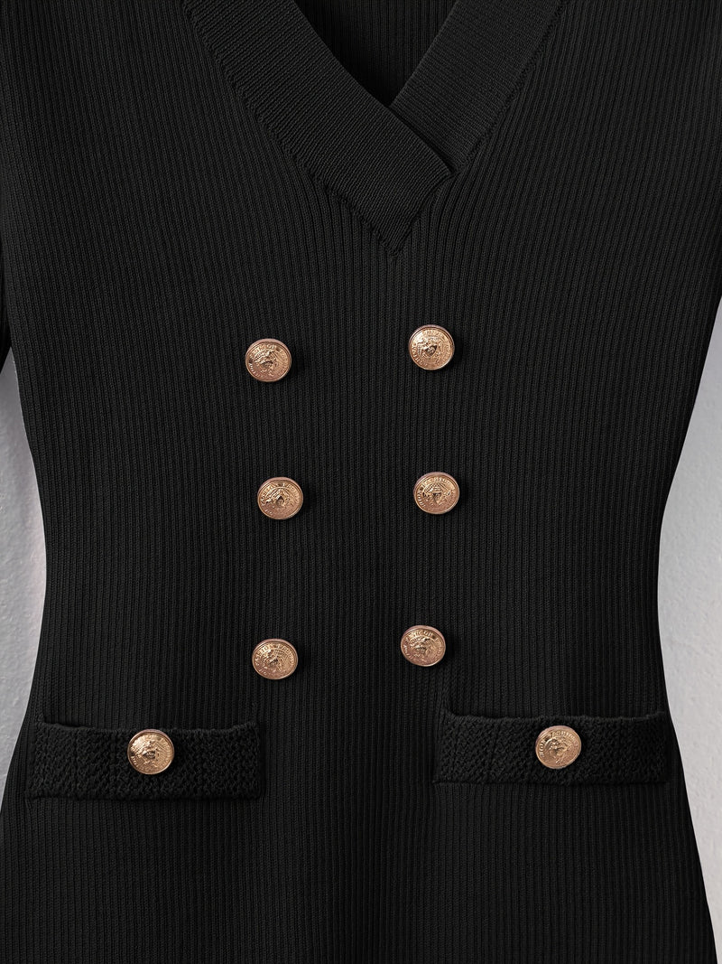 Women's Light Lavender V-Neck Button-Front Sweater Dress.