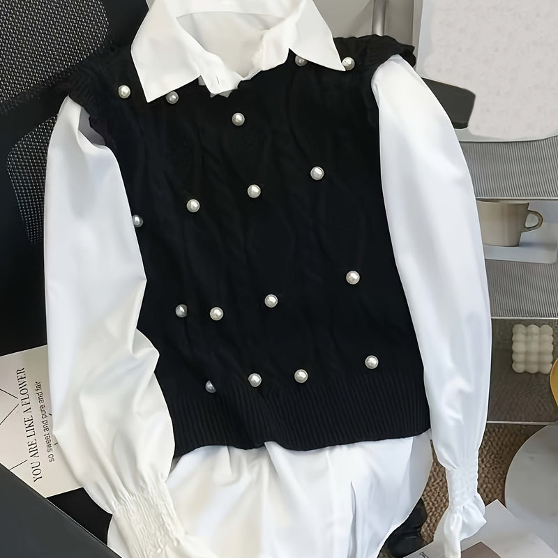 Spring/Summer New Women's Fashion Elegant Pullover Pearl Vest.