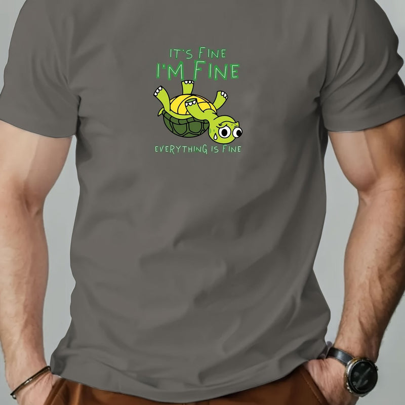 Men's "IT's FINE I'M FINE" Graphic Summer Casual Crew Neck.