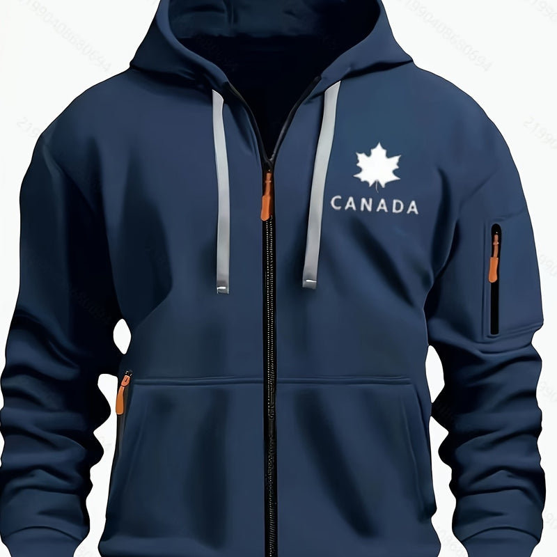 Men's Hoodie. Solid Color Long Sleeve Open Front Hooded Sweatshirt Jacket.