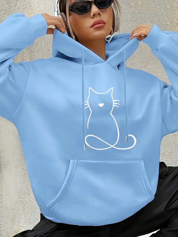 Women's Casual Cat Print Hoodie.