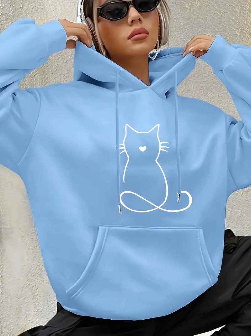Women's Casual Cat Print Hoodie.