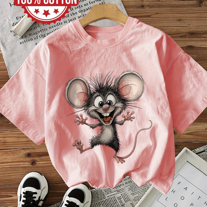 Women's Cotton Cartoon Mouse Graphic Print T-Shirt.